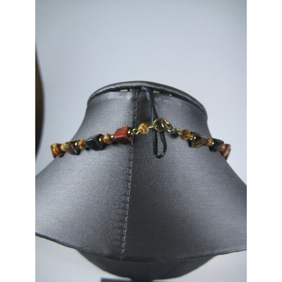 Scottish Speckle Glass Beaded Necklace 18 In Beads FAUX Agate Goldtone - Picture 8 of 9